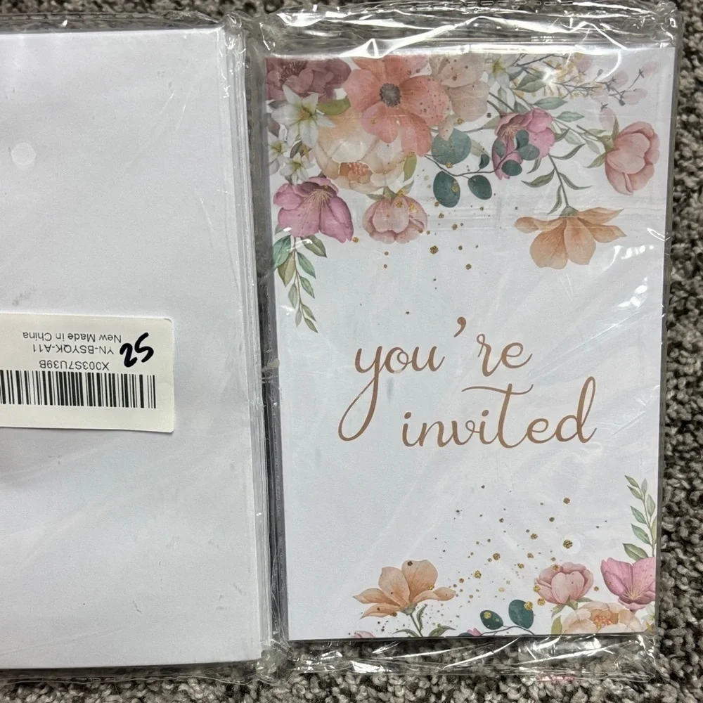 Floral Baby Shower Invitations - Pink and Gold